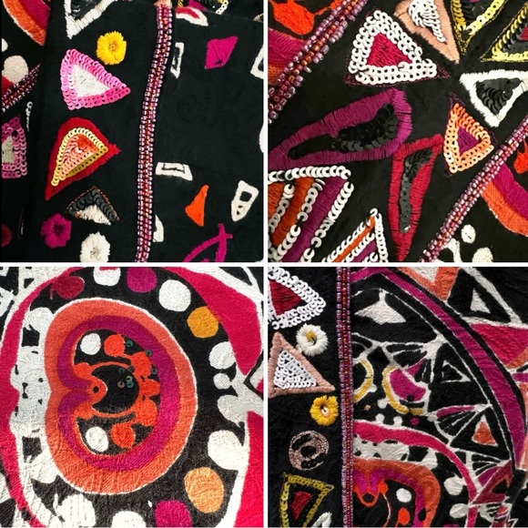 Multicolored sequin embellished jacket / geo design/ red black orange/ festive - Picture 8 of 15